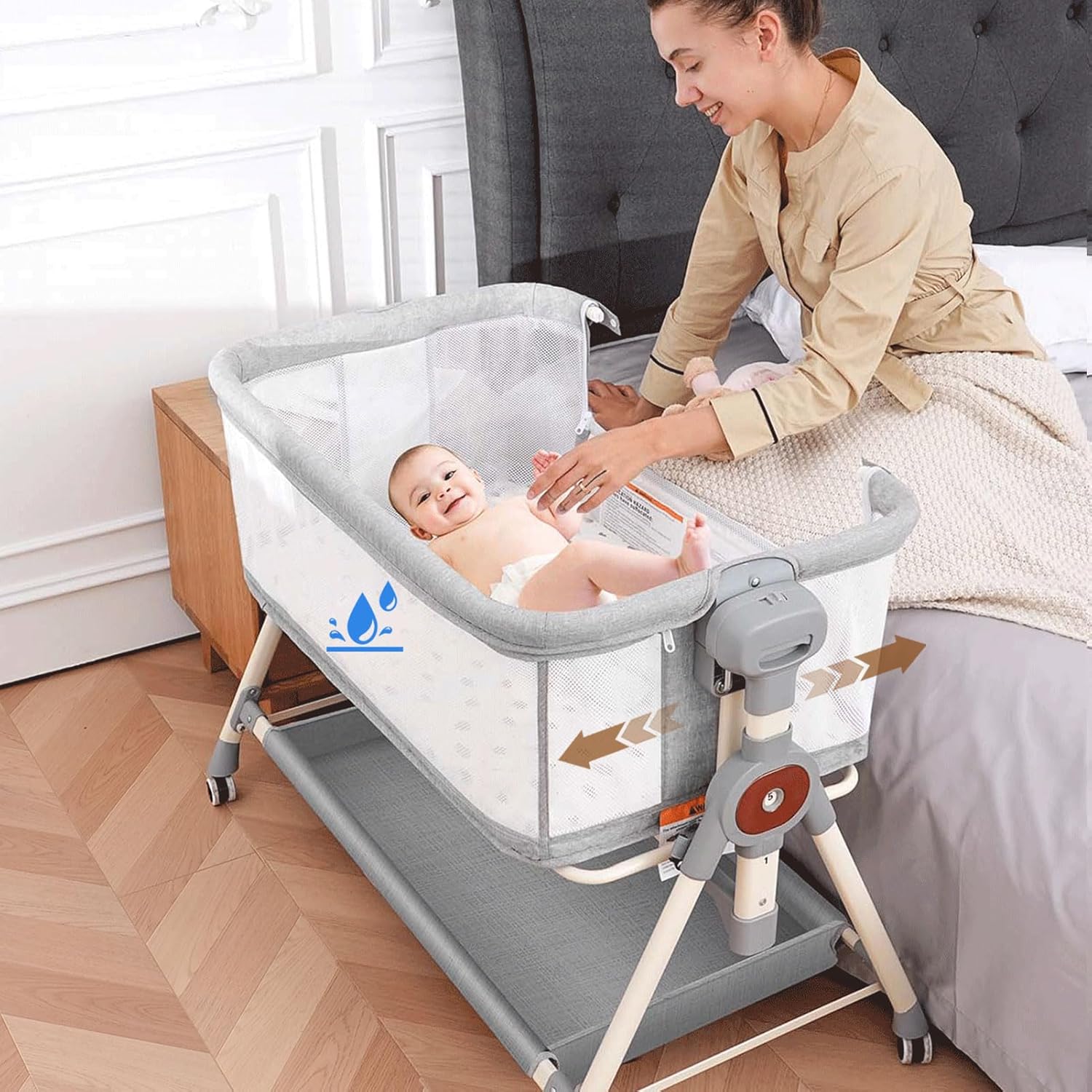 Adjustable Bedside Bassinet for Newborns – 3-in-1 Rocking Baby Sleeper for Safe Nighttime Care