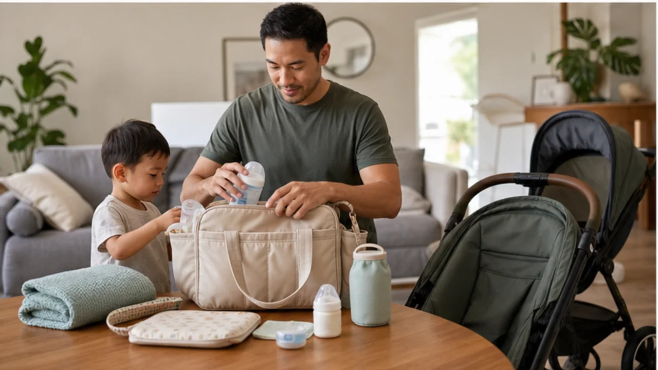 Parent comparing baby essentials at home