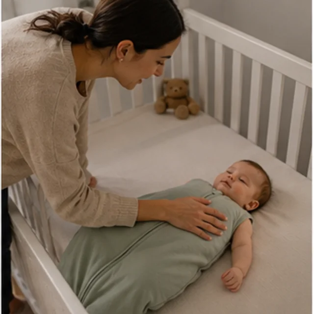 Mama Cheetah 0.5 TOG Sleep Sack in use