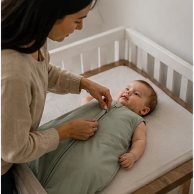 Mama Cheetah 0.5 TOG Sleep Sack in use